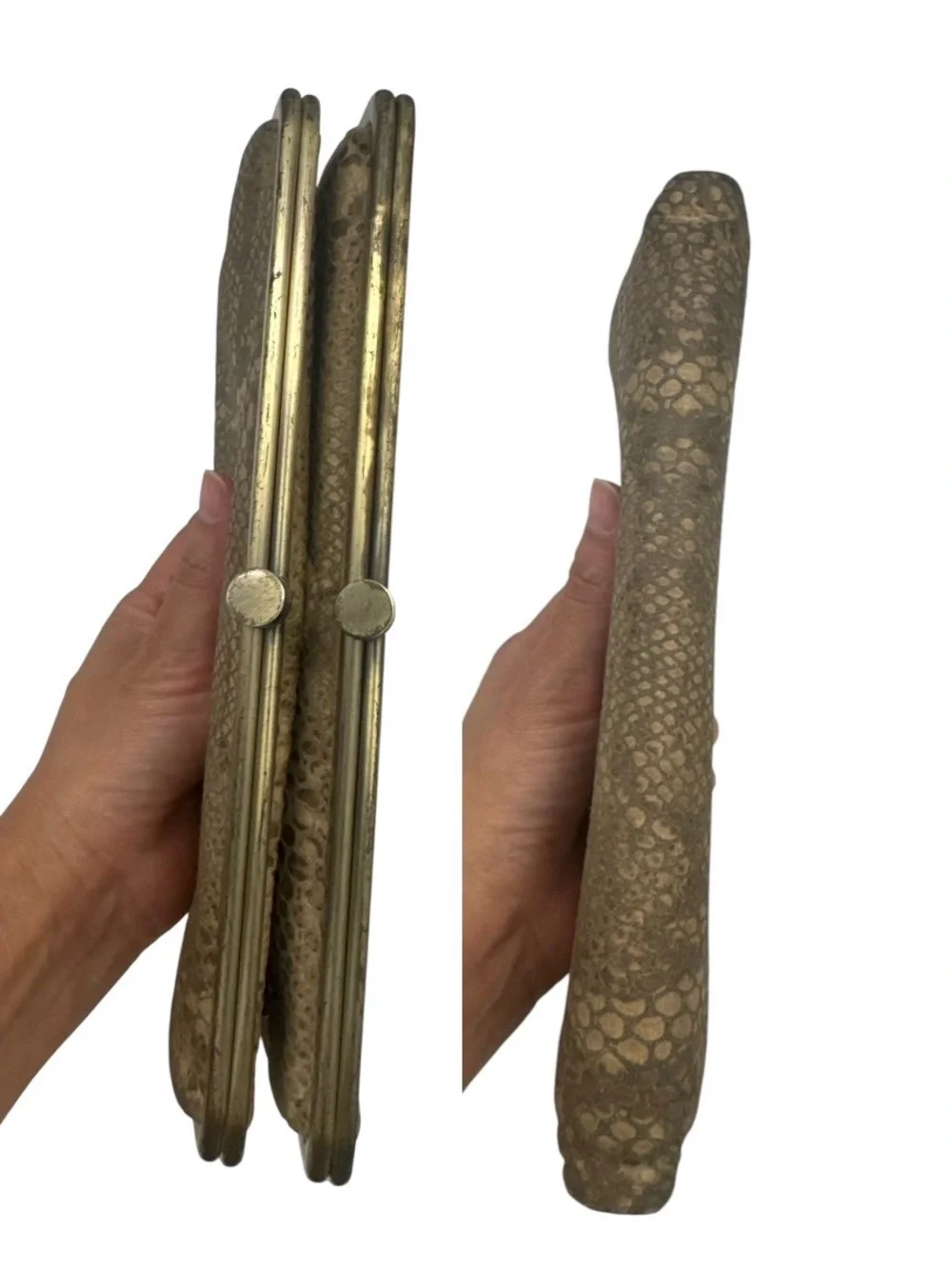 HOBO International Lauren Clutch Wallet Python Snakeskin Embossed Leather Beige